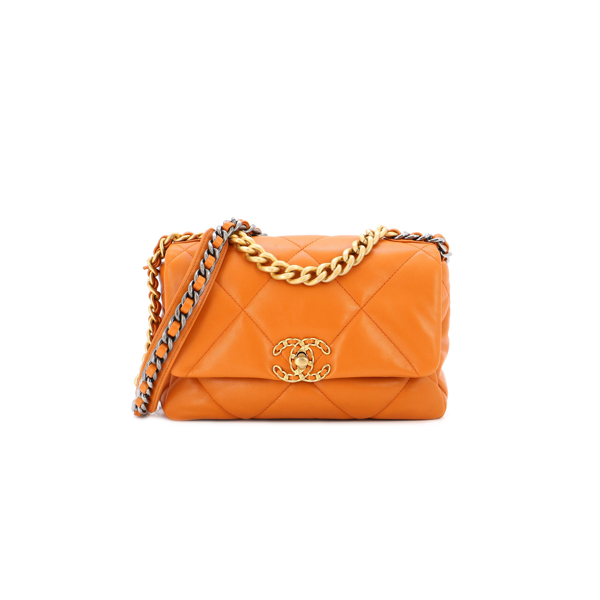 CHANEL 19 FLAP SMALL ORANGE BROWN LAMBSKIN AS1160 (26*16*9cm)